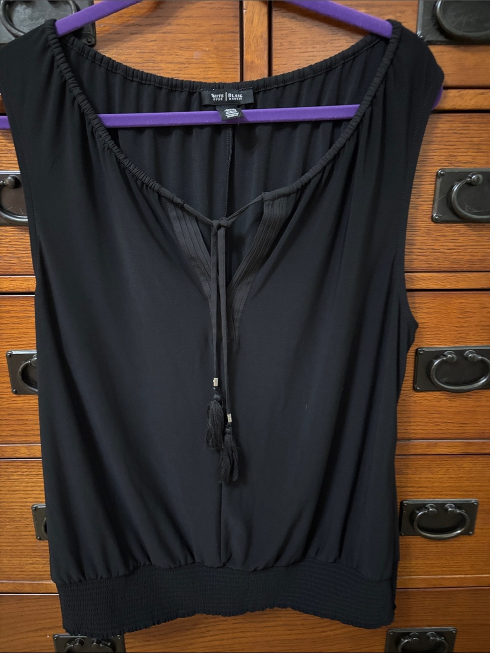 White House Black Market Black Tassel-Front Sleeveless Top